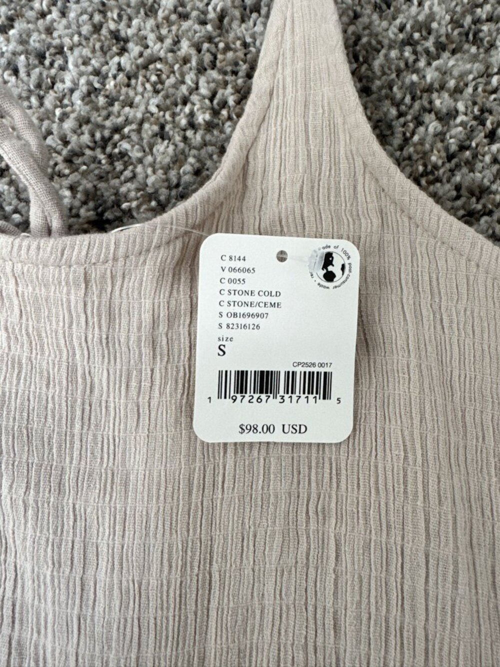 Free People Stone Cold Midi Dress Womens S Beige Textured Tie Front NWT - Picture 7 of 11